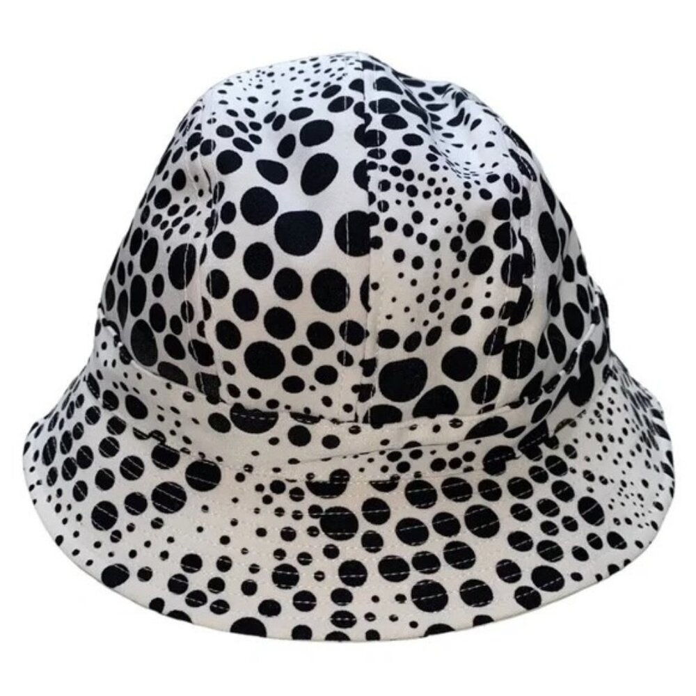 One Size Lightweight Cotton White with Black Polka Dots Bucket Hat